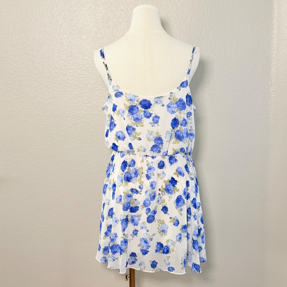 Forever 21 Mini Dress Chiffon White Blue Floral Romantic Coquette Soft Boho L - Picture 7 of 16